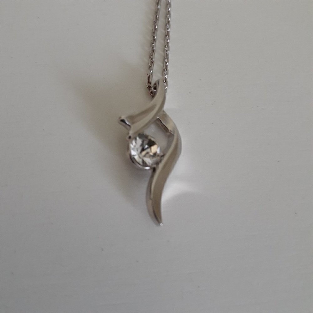 Plated Silver Charm Necklace Cubic Zirconia Gem with Chain